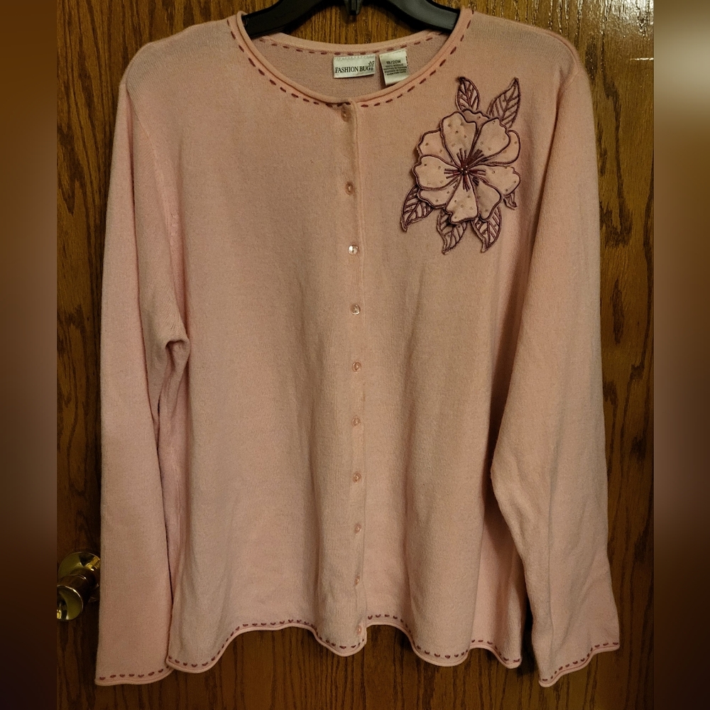 Fashion Bug Pink Cardigan with Floral Embroidery